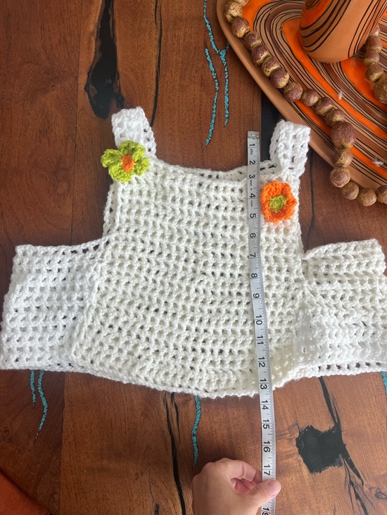 handmade Tops - Vintage Festival Hand-Crocheted White Crop Top with Accent Flowers